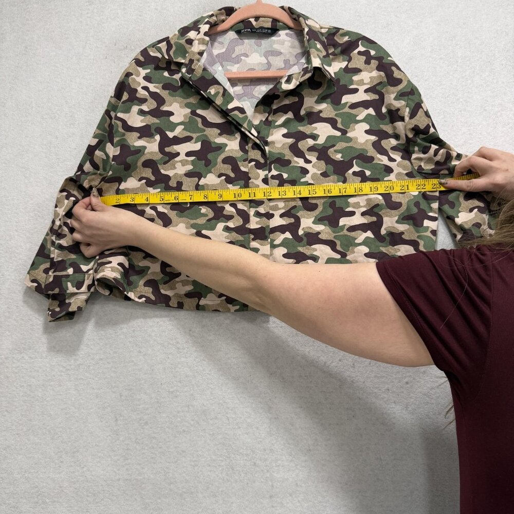 Zara Camo Shirt Skirt Set Womens XS Green Camouflage 2 Piece Military Utility - Picture 6 of 16